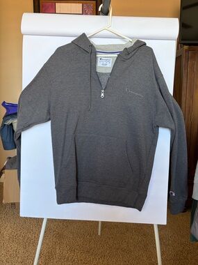Champion Gray Half-Zip Hooded Shirt Jacket